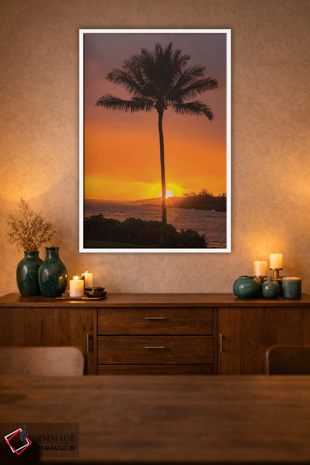 تابلو دکوراتیو Hawaii, Kauai, Lawai. Palm tree at sunset.,آمریکا، هاوایی، ک… اثر جینز گالری - D2W