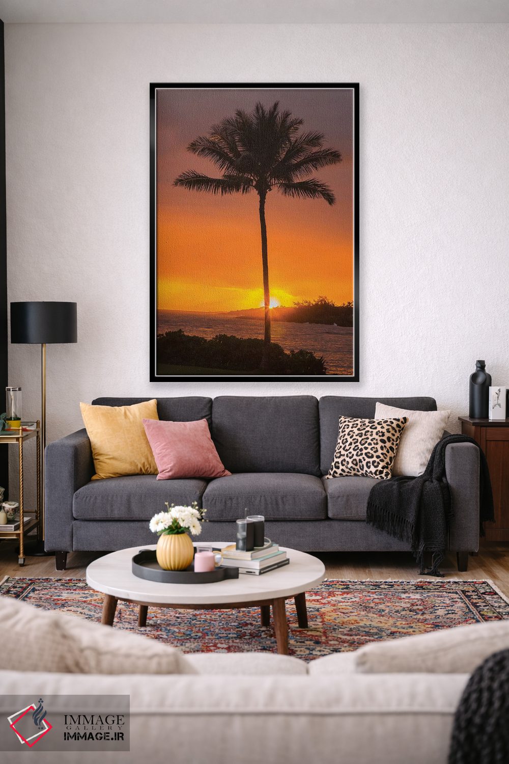 تابلو دکوراتیو Hawaii, Kauai, Lawai. Palm tree at sunset.,آمریکا، هاوایی، ک… اثر جینز گالری - D3B