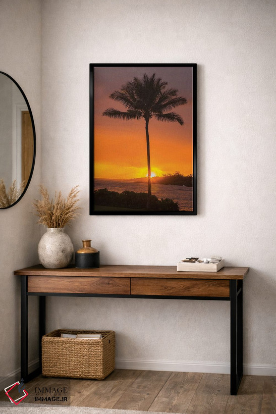 تابلو دکوراتیو Hawaii, Kauai, Lawai. Palm tree at sunset.,آمریکا، هاوایی، ک… اثر جینز گالری - D4B