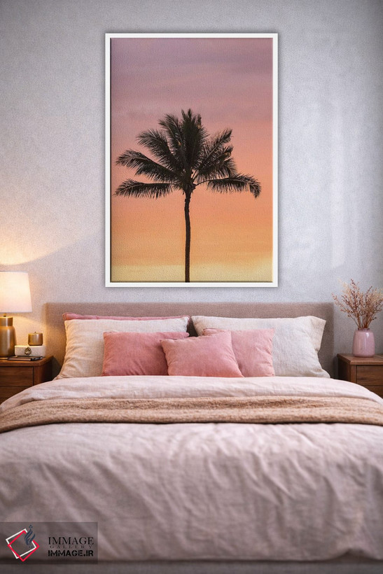 تابلو دکوراتیو Hawaii, Kauai, Lawai. Palm tree at sunset.,آمریکا، هاوایی، ک… اثر جینز گالری - D1W