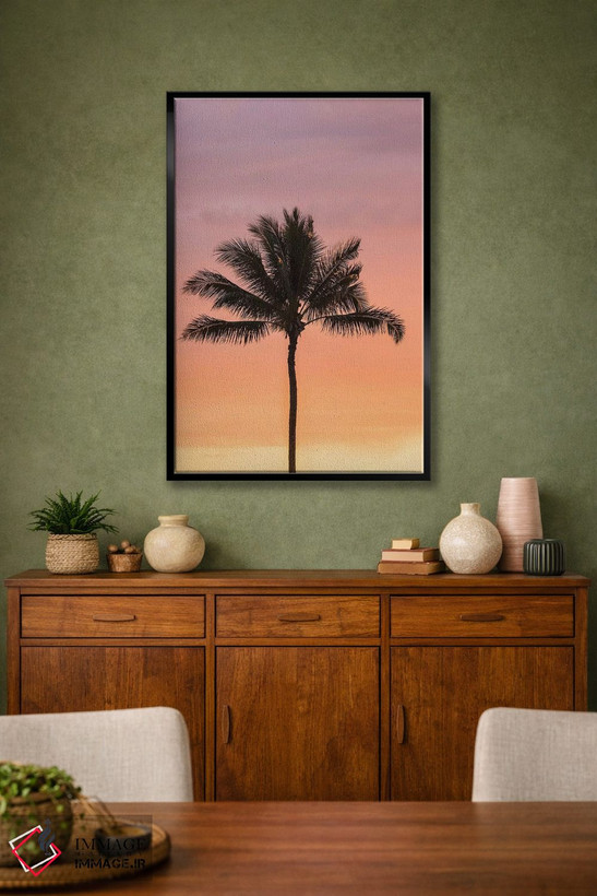 تابلو دکوراتیو Hawaii, Kauai, Lawai. Palm tree at sunset.,آمریکا، هاوایی، ک… اثر جینز گالری - D3B