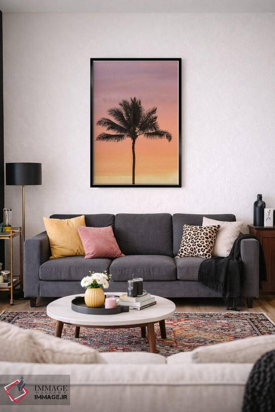 تابلو دکوراتیو Hawaii, Kauai, Lawai. Palm tree at sunset.,آمریکا، هاوایی، ک… اثر جینز گالری - D4B