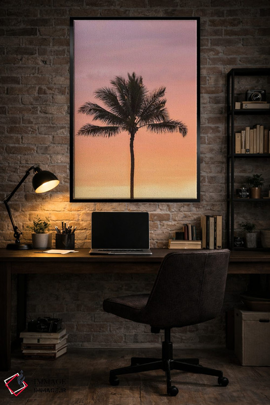 تابلو دکوراتیو Hawaii, Kauai, Lawai. Palm tree at sunset.,آمریکا، هاوایی، ک… اثر جینز گالری - D5B