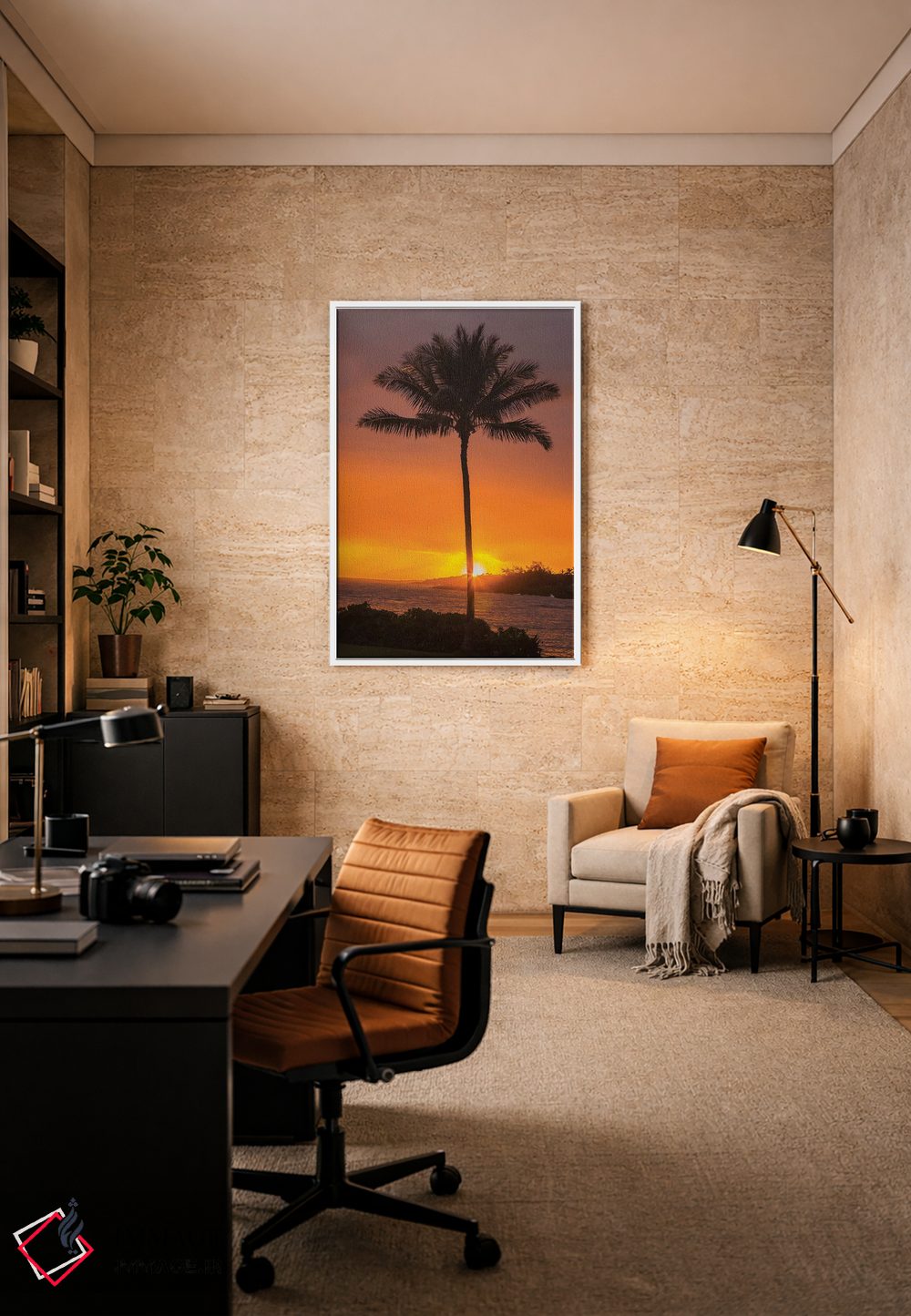 تابلو دکوراتیو Hawaii, Kauai, Lawai. Palm tree at sunset.,آمریکا، هاوایی، ک… اثر جینز گالری - D6W