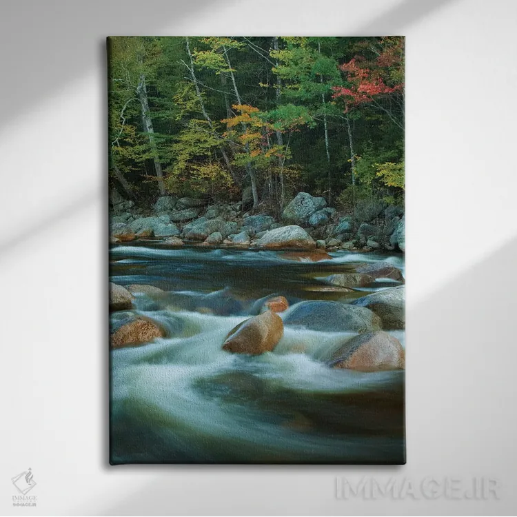 تابلو دکوراتیو New Hampshire. Autumn trees and flowing river.,آمریکا، نیوهم… اثر جینز گالری - نمای روبهرو روی دیوار