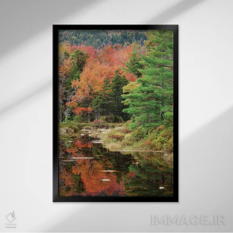 تابلو دکوراتیو New Hampshire, White Mountains. Autumn lake reflections.,آمر… اثر جینز گالری - نمای قابدار مشکی