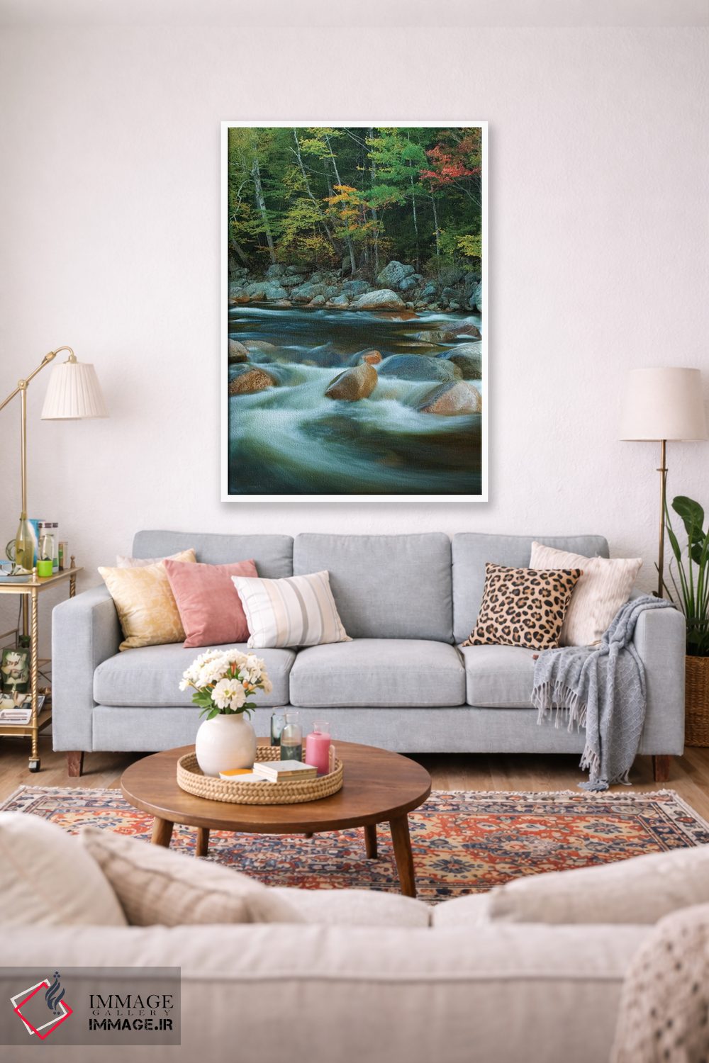 تابلو دکوراتیو New Hampshire. Autumn trees and flowing river.,آمریکا، نیوهم… اثر جینز گالری - D1W