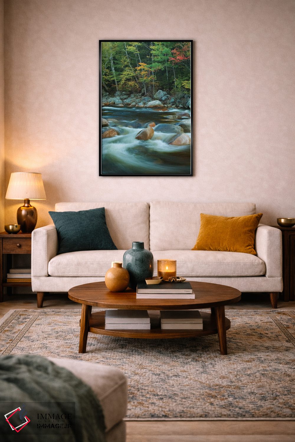 تابلو دکوراتیو New Hampshire. Autumn trees and flowing river.,آمریکا، نیوهم… اثر جینز گالری - D3B