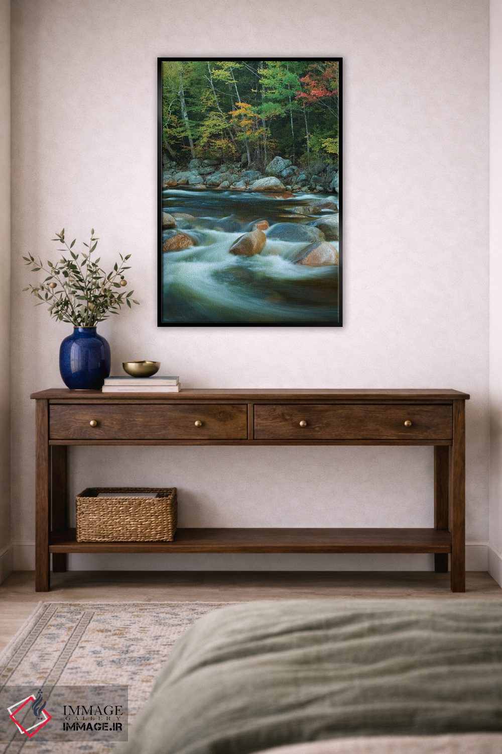 تابلو دکوراتیو New Hampshire. Autumn trees and flowing river.,آمریکا، نیوهم… اثر جینز گالری - D4B
