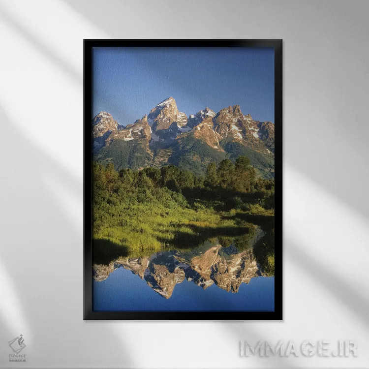 تابلو دکوراتیو Wyoming, Grand Teton National Park. Grand Tetons reflect in… اثر جینز گالری - نمای قابدار مشکی