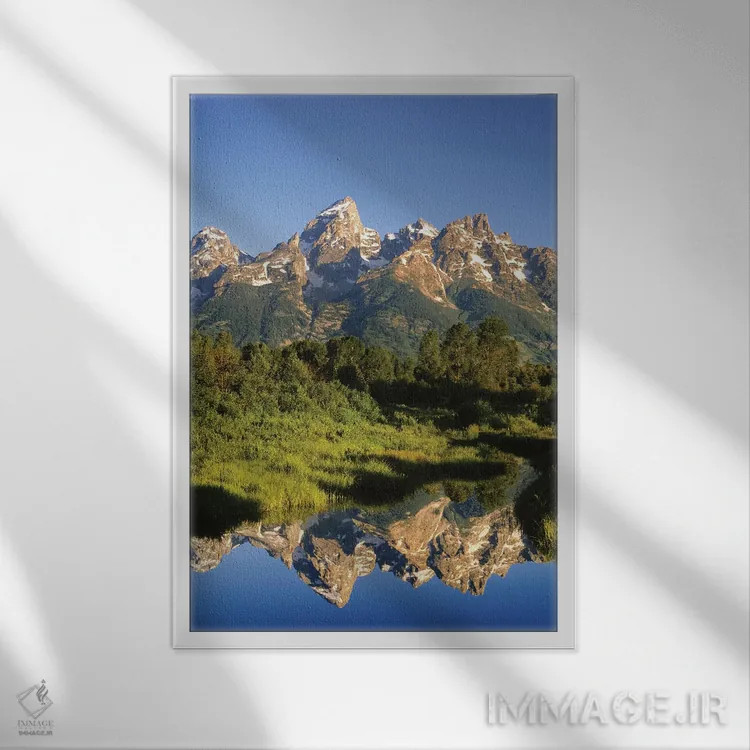 تابلو دکوراتیو Wyoming, Grand Teton National Park. Grand Tetons reflect in… اثر جینز گالری - نمای قابدار سفید