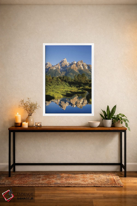 تابلو دکوراتیو Wyoming, Grand Teton National Park. Grand Tetons reflect in… اثر جینز گالری - D4W