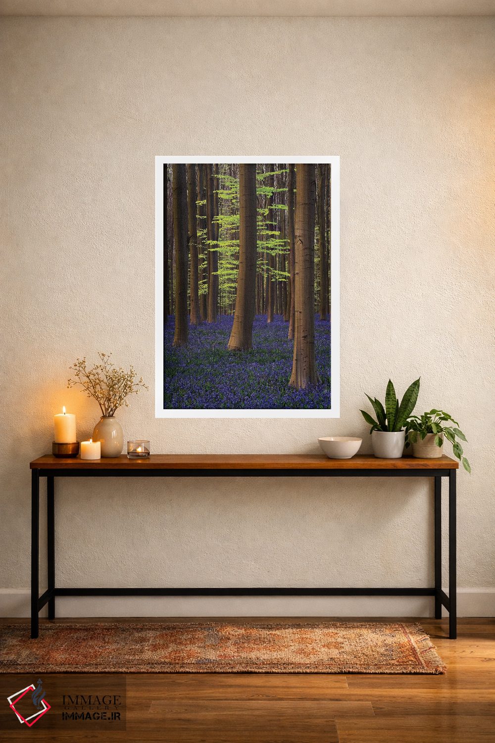 تابلو دکوراتیو بلژیک. جنگل هالر بوس با درختان و گل های بلو بل اثر جینز گالری - D2W