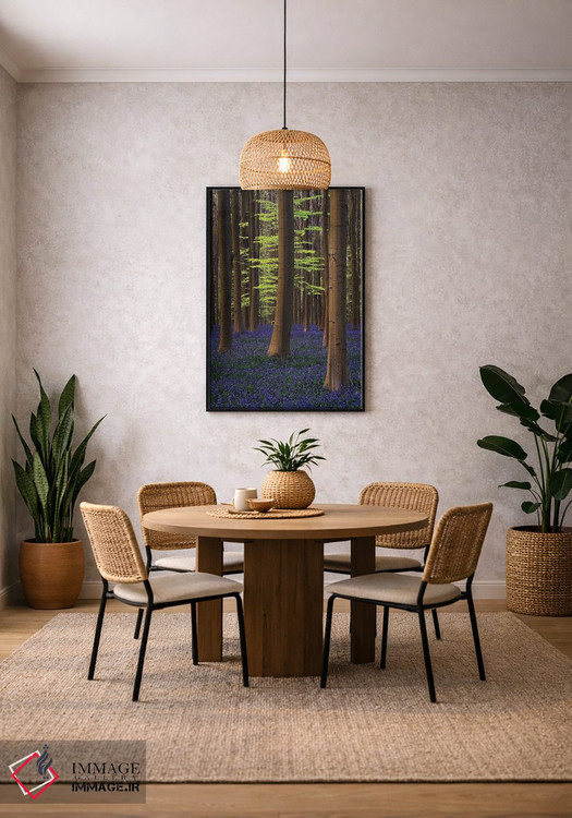 تابلو دکوراتیو بلژیک. جنگل هالر بوس با درختان و گل های بلو بل اثر جینز گالری - D4B
