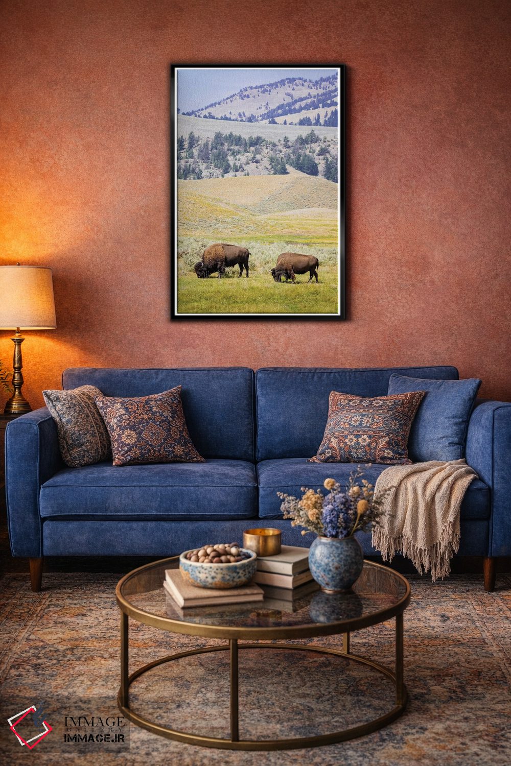 تابلو دکوراتیو Wyoming, Yellowstone National Park. Two buffalos in grassy f… اثر جینز گالری - D4B