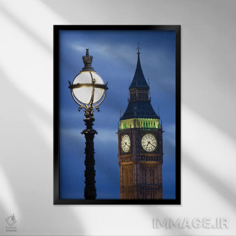 تابلو دکوراتیو Great Britain, London, Big Ben. Clock Tower Lamp Post.,اروپا… اثر جینز گالری - نمای قابدار مشکی