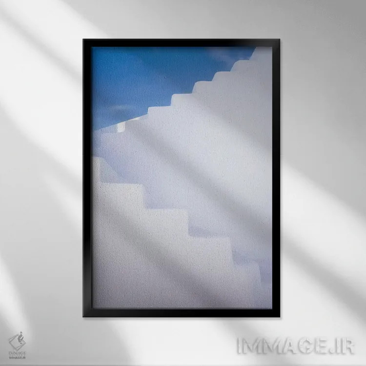 تابلو دکوراتیو Greece, Santorini. Stairway And Shapes.,اروپا، یونان، سانتور… اثر جینز گالری - نمای قابدار مشکی