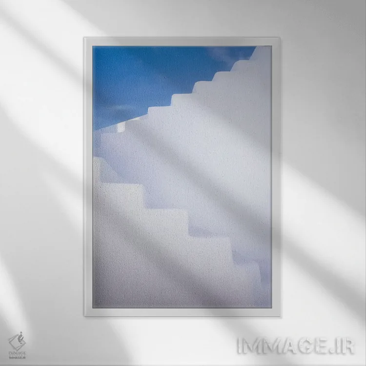 تابلو دکوراتیو Greece, Santorini. Stairway And Shapes.,اروپا، یونان، سانتور… اثر جینز گالری - نمای قابدار سفید