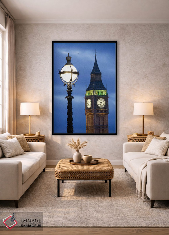 تابلو دکوراتیو Great Britain, London, Big Ben. Clock Tower Lamp Post.,اروپا… اثر جینز گالری - D1B