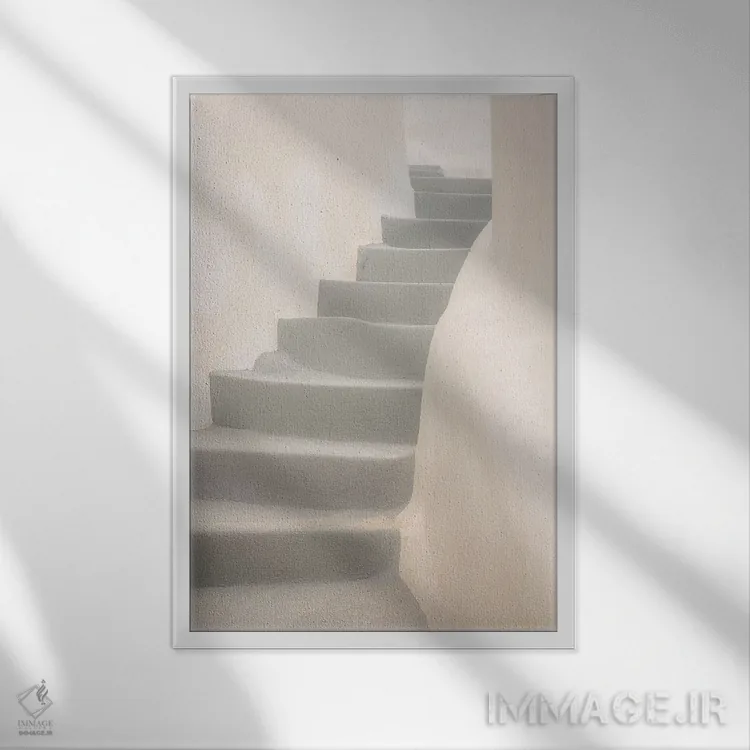 تابلو دکوراتیو Greece, Santorini, Thira. White Stairway And Walls.,اروپا، ی… اثر جینز گالری - نمای قابدار سفید