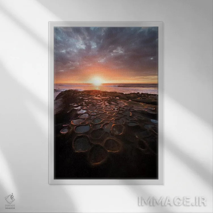 تابلو دکوراتیو California, La Jolla. Sunset over tide pools.,آمریکا، کالیفر… اثر جینز گالری - نمای قابدار سفید