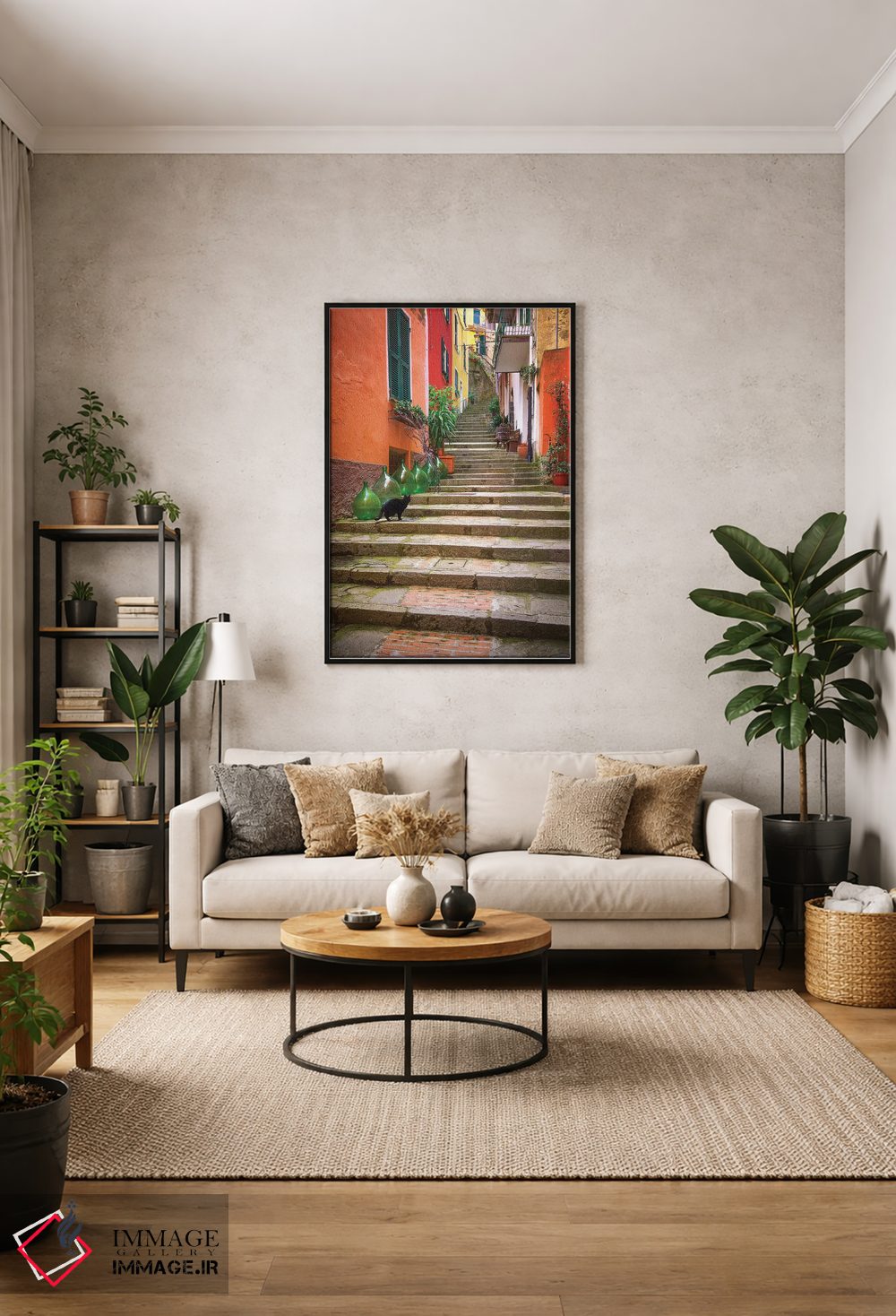 تابلو دکوراتیو Italy, Monterosso. Cat On Long Stairway.,اروپا، ایتالیا، مون… اثر جینز گالری - D1B