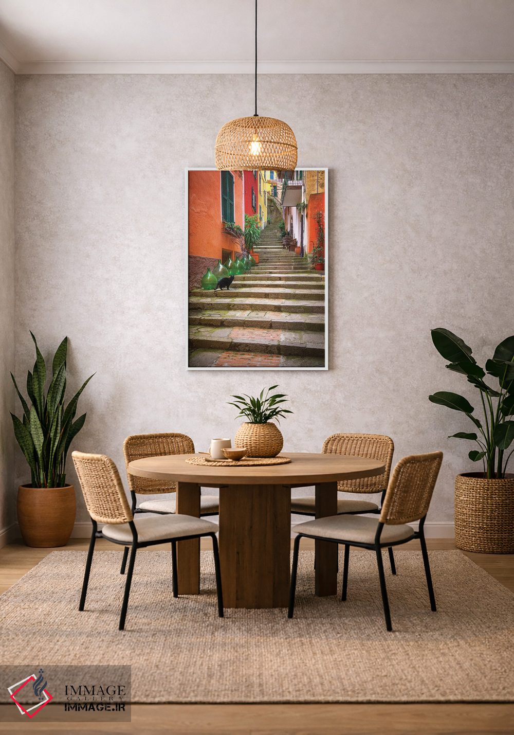 تابلو دکوراتیو Italy, Monterosso. Cat On Long Stairway.,اروپا، ایتالیا، مون… اثر جینز گالری - D3W