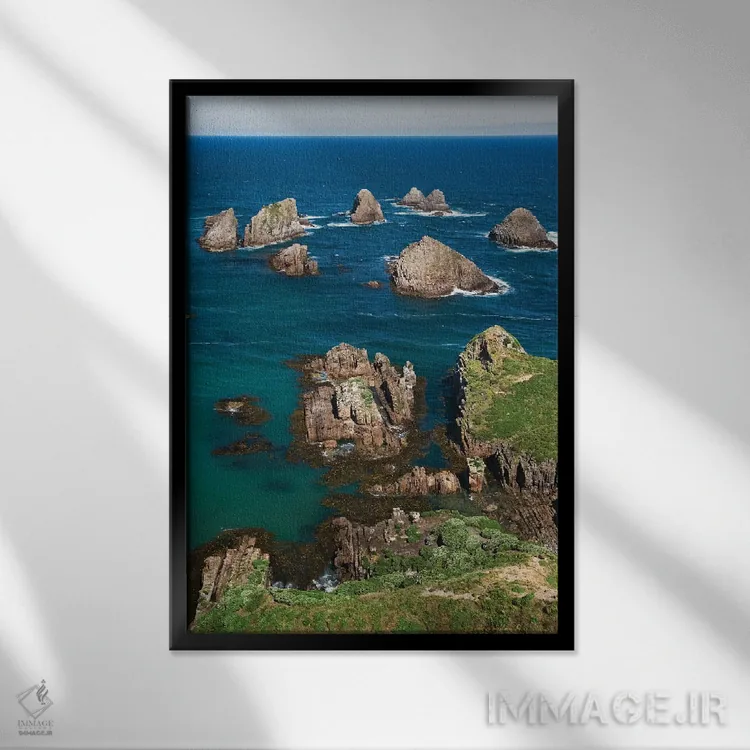 تابلو دکوراتیو South Island. Ocean View From Nugget Point.,نیوزیلند، جزیره… اثر جینز گالری - نمای قابدار مشکی