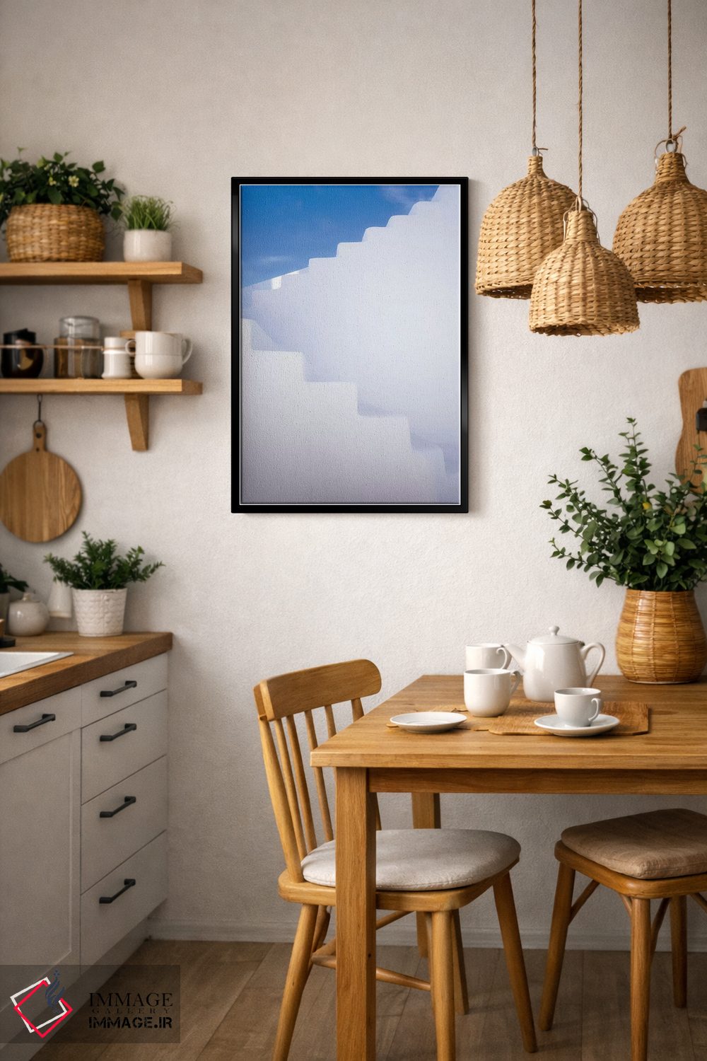 تابلو دکوراتیو Greece, Santorini. Stairway And Shapes.,اروپا، یونان، سانتور… اثر جینز گالری - D6B