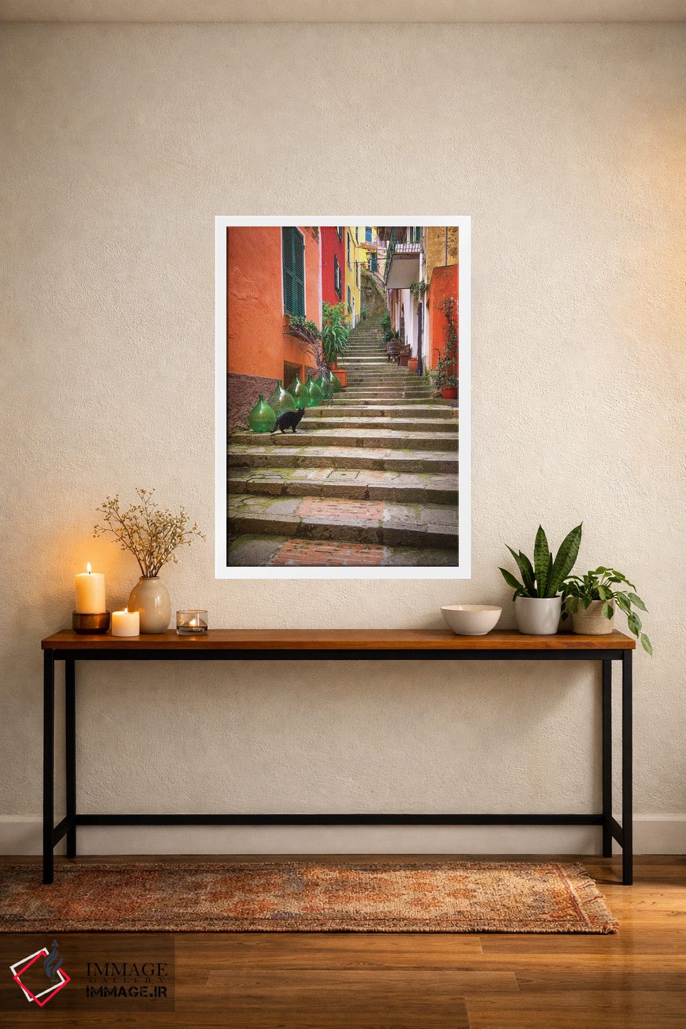 تابلو دکوراتیو Italy, Monterosso. Cat On Long Stairway.,اروپا، ایتالیا، مون… اثر جینز گالری - D4W