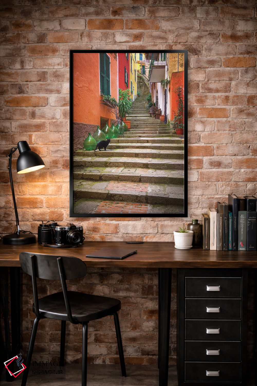 تابلو دکوراتیو Italy, Monterosso. Cat On Long Stairway.,اروپا، ایتالیا، مون… اثر جینز گالری - D5B