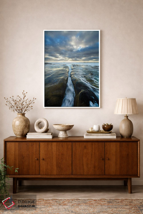 تابلو دکوراتیو California, La Jolla. Wave flows through cracked sandstone.… اثر جینز گالری - D1W