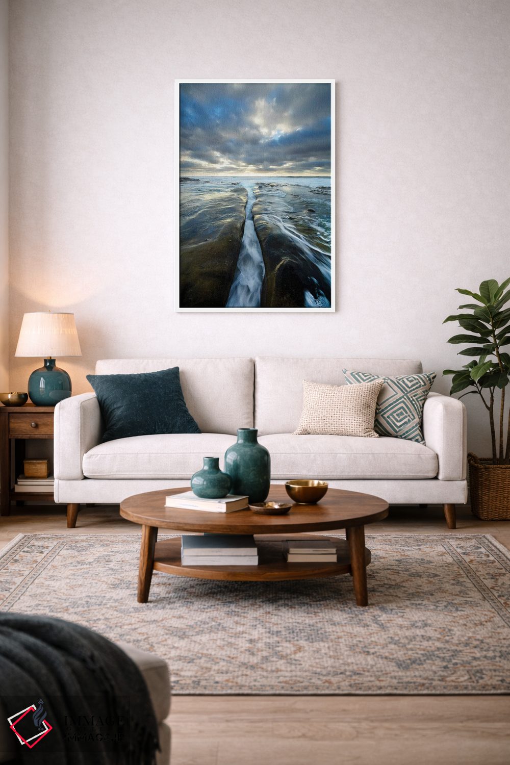 تابلو دکوراتیو California, La Jolla. Wave flows through cracked sandstone.… اثر جینز گالری - D3W