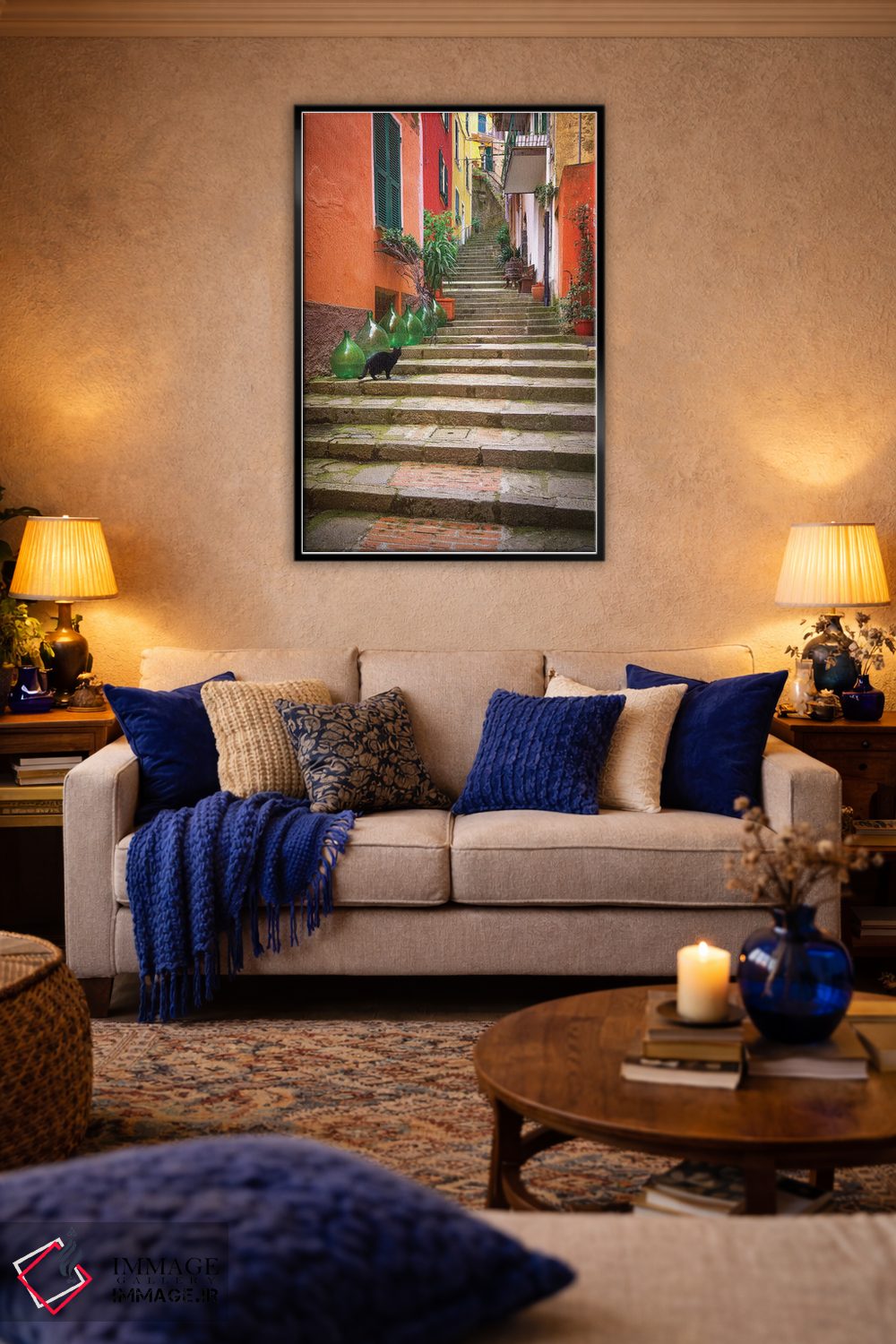 تابلو دکوراتیو Italy, Monterosso. Cat On Long Stairway.,اروپا، ایتالیا، مون… اثر جینز گالری - D6B