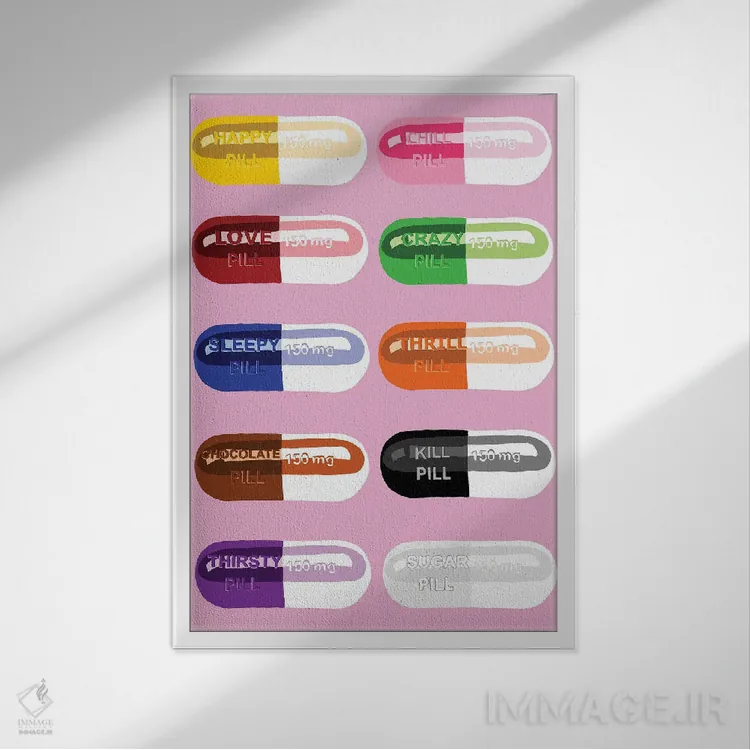 تابلو دکوراتیو خوردنی قرص صورتی اثر جیمی متز - نمای قابدار سفید