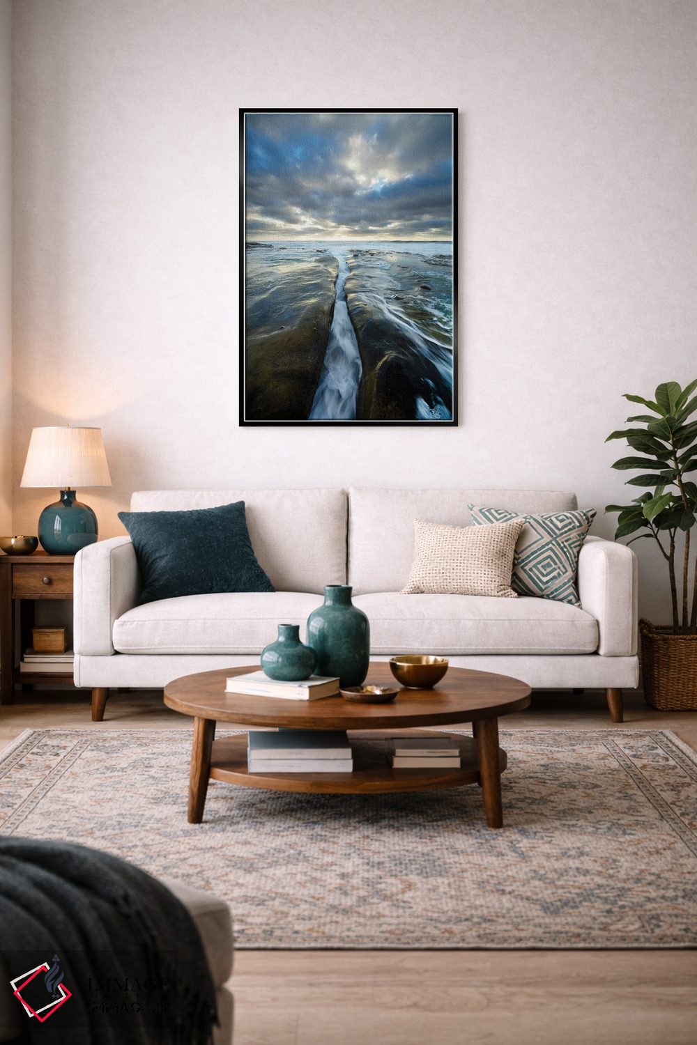 تابلو دکوراتیو California, La Jolla. Wave flows through cracked sandstone.… اثر جینز گالری - D4B