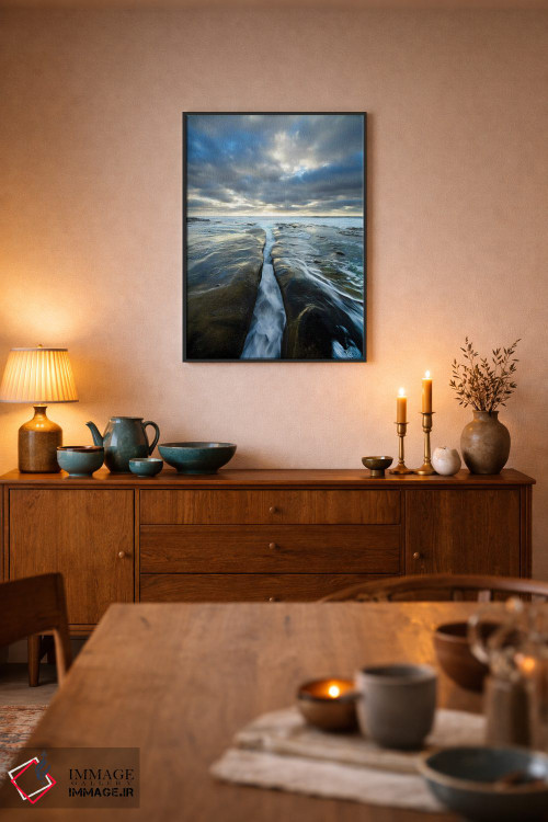 تابلو دکوراتیو California, La Jolla. Wave flows through cracked sandstone.… اثر جینز گالری - D5B