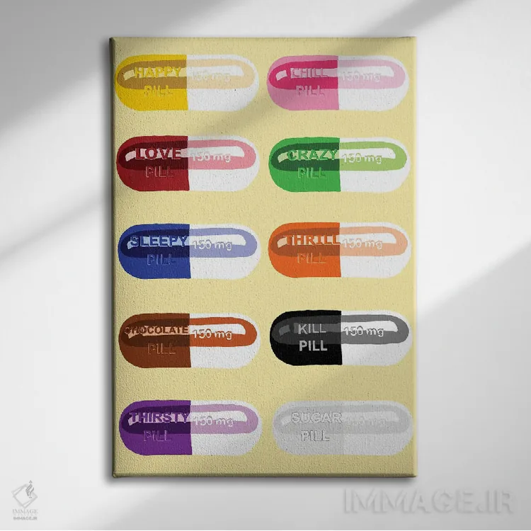 تابلو دکوراتیو خوردنی قرص زرد اثر جیمی متز - نمای روبهرو روی دیوار