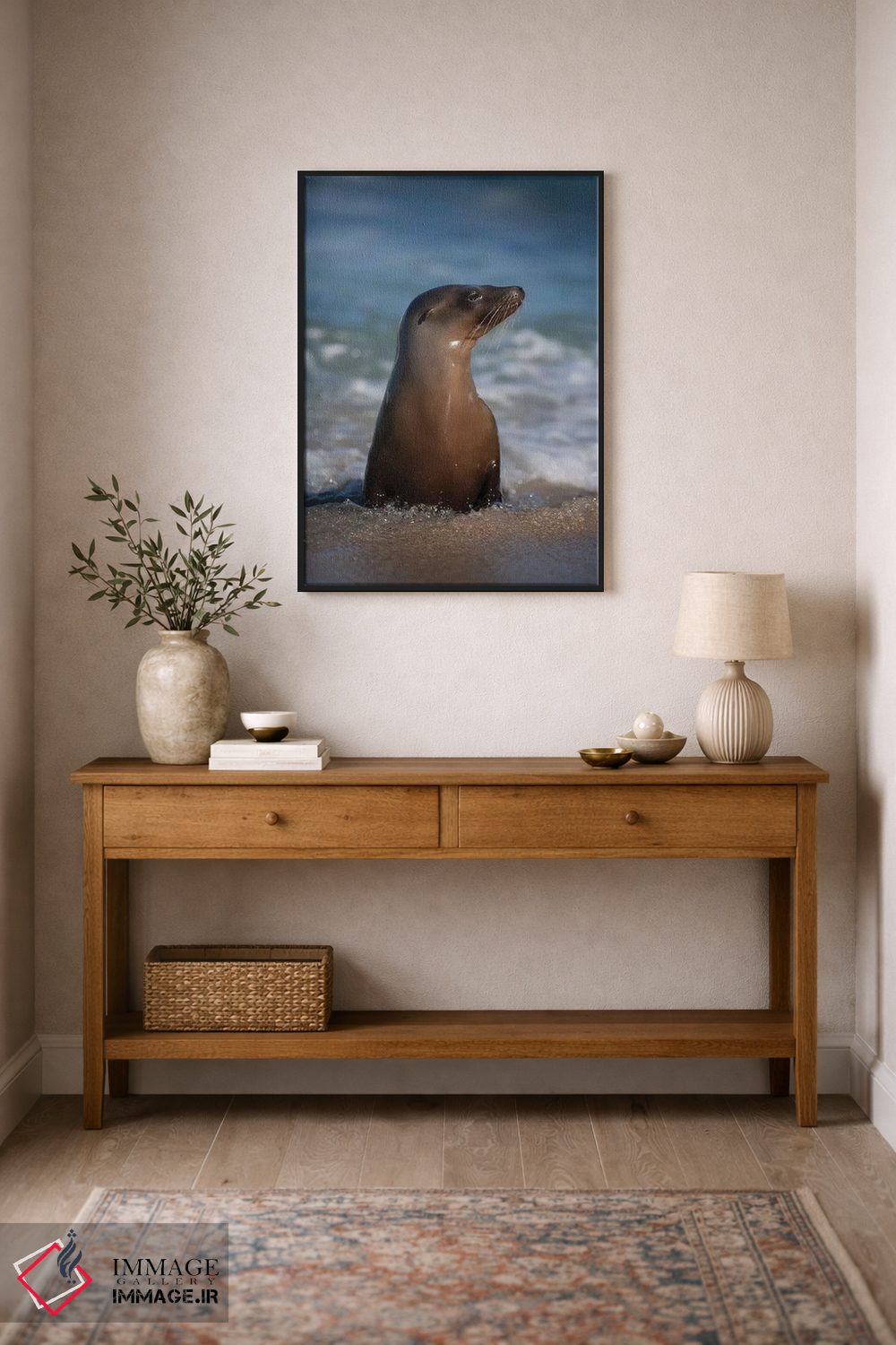 تابلو دکوراتیو California, La Jolla. Young sea lion in beach water.,آمریکا… اثر جینز گالری - D2B