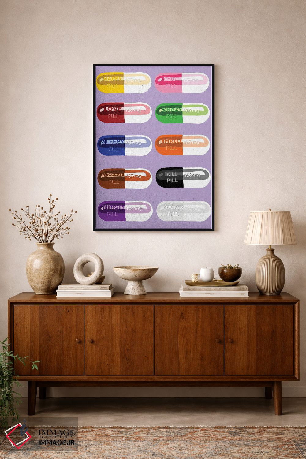 تابلو دکوراتیو خوردنی قرص بنفش کمرنگ اثر جیمی متز - D1B