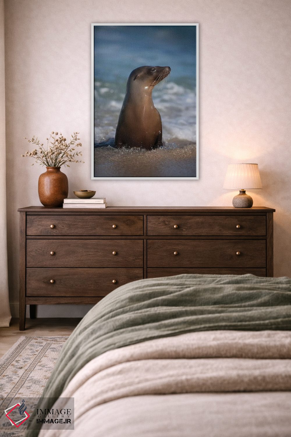 تابلو دکوراتیو California, La Jolla. Young sea lion in beach water.,آمریکا… اثر جینز گالری - D3W