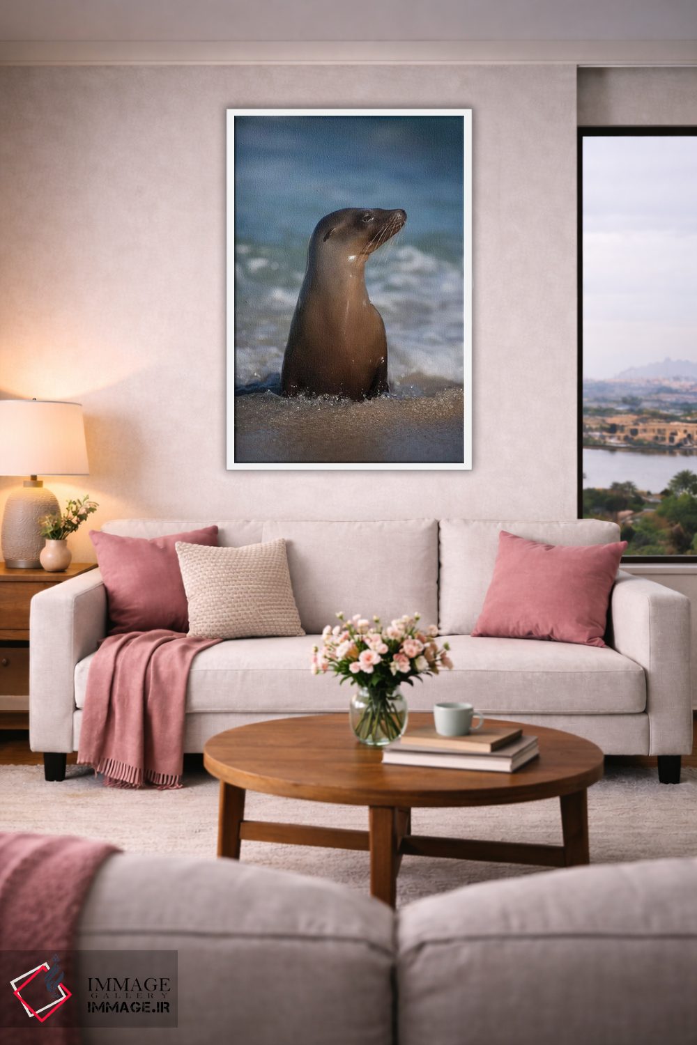 تابلو دکوراتیو California, La Jolla. Young sea lion in beach water.,آمریکا… اثر جینز گالری - D4W