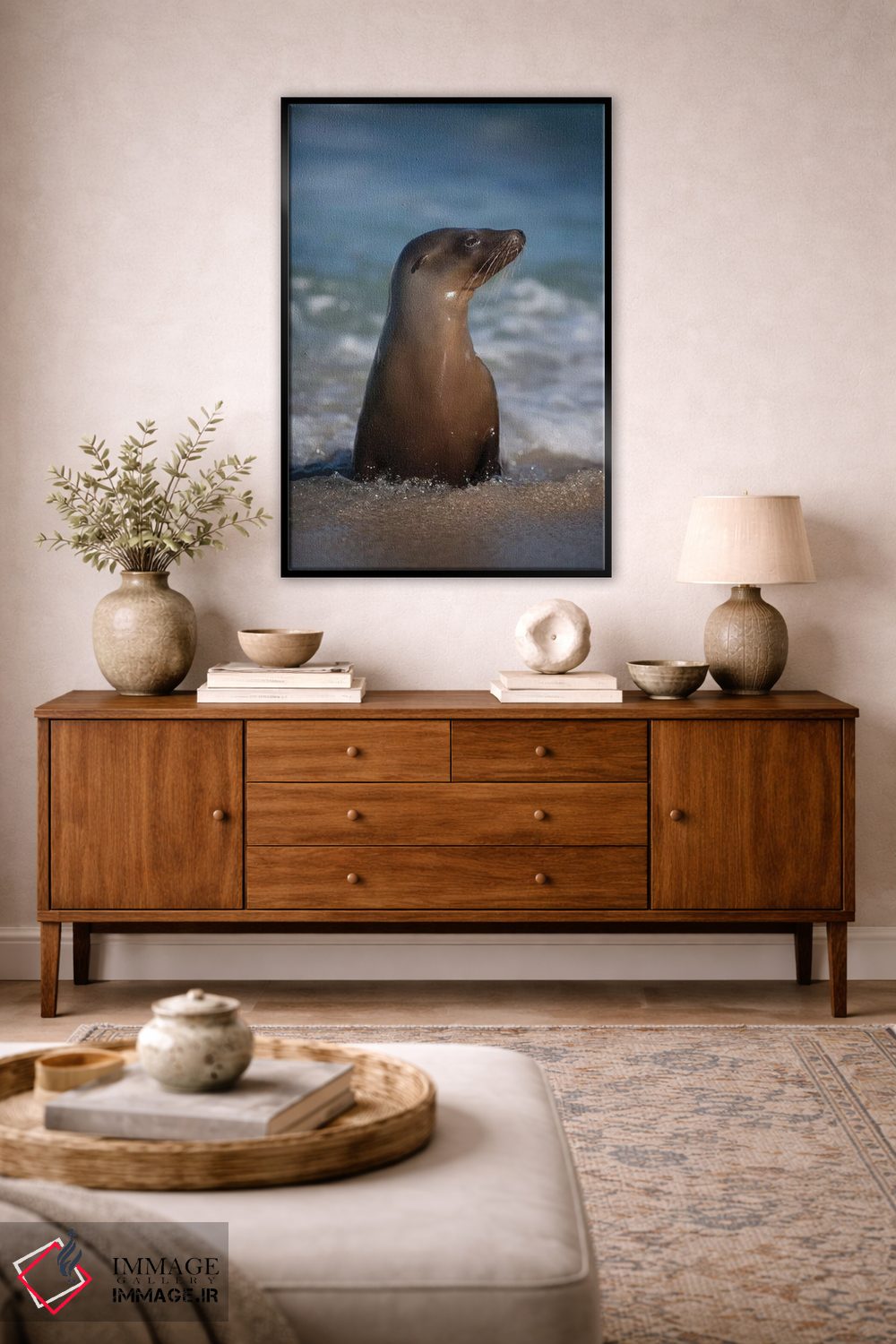 تابلو دکوراتیو California, La Jolla. Young sea lion in beach water.,آمریکا… اثر جینز گالری - D5B