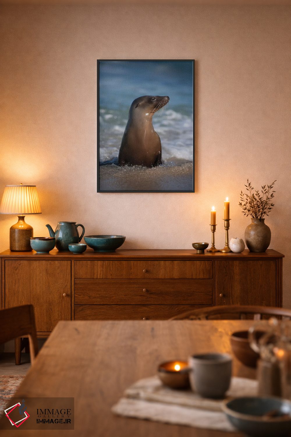 تابلو دکوراتیو California, La Jolla. Young sea lion in beach water.,آمریکا… اثر جینز گالری - D6B