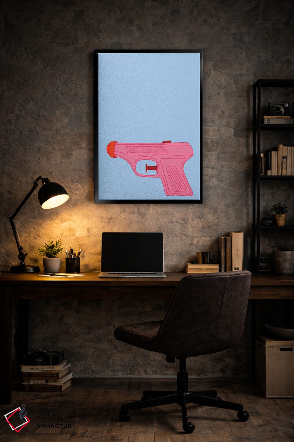 تابلو دکوراتیو تفنگ آب پاش صورتی اثر جیمی متز - D6B