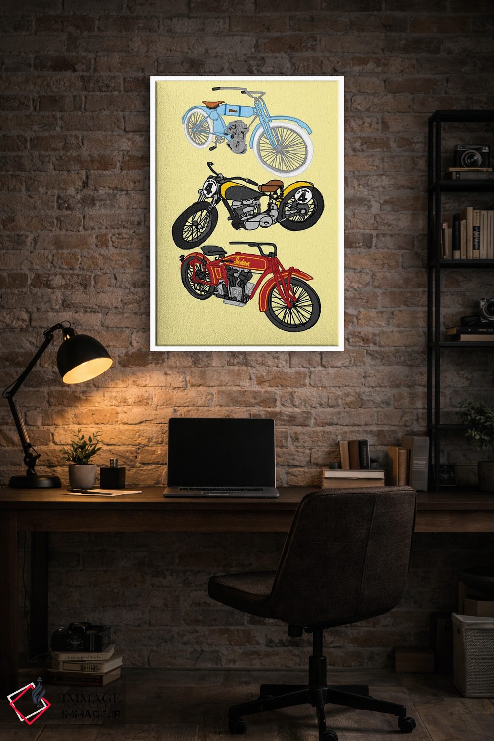 تابلو دکوراتیو سه موتور سیکلت قدیمی زرد اثر جیمی متز - D2W