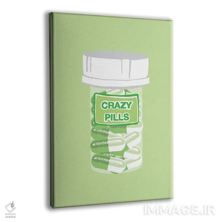 تابلو دکوراتیو بطری قرص دیوانگی سبز نعناعی اثر جیمی متز - نمای پرسپکتیو محصول