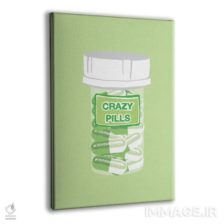 تابلو دکوراتیو بطری قرص دیوانگی سبز نعناعی اثر جیمی متز - نمای پرسپکتیو محصول