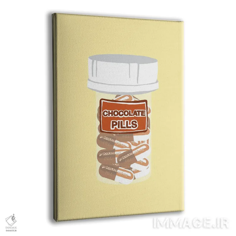 تابلو دکوراتیو بطری قرص شکلاتی زرد اثر جیمی متز - نمای پرسپکتیو محصول