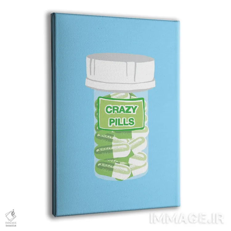 تابلو دکوراتیو بطری قرص دیوانگی آبی اثر جیمی متز - نمای پرسپکتیو محصول